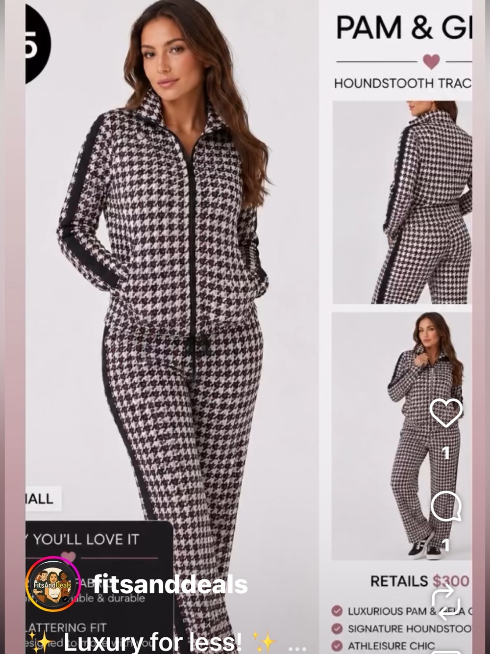 Pam & Gela Black and White Houndstooth Track Joggers